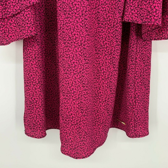 Michael Kors Top Pink Black Butterfly Print Cold Shoulder Ruffle - Picture 4 of 9